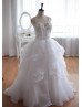 Ivory Beaded Organza Cross Back Wedding Dress