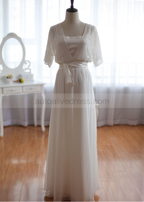 Double Layers Designed Top Chiffon Long Wedding Dress