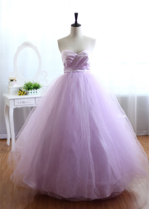Lavender Satin Tulle Long Wedding Dress