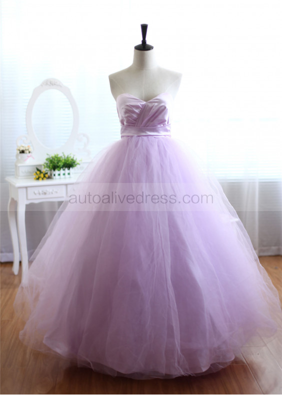 Lavender Satin Tulle Long Wedding Dress