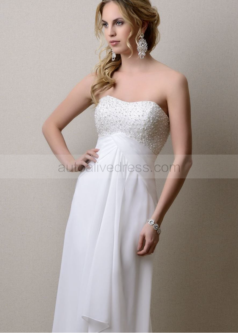 Slim Semi-sweetheart Neckline Ivory Beaded Chiffon Prom Dress