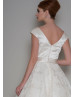 Cap Sleeves Ivory Satin Lace Tea Length Elegant Wedding Dress