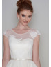 Ivory Lace Swiss Dot Tulle Full Skirt Tea Length Wedding Dress