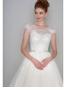 Ivory Lace Swiss Dot Tulle Full Skirt Tea Length Wedding Dress