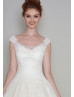 Ivory Lace Polka Dot Tulle Tea Length Retro Wedding Dress