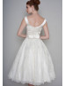 Ivory Lace Satin Tea Length Prom Dress Fashion Dress