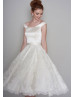 Ivory Lace Satin Tea Length Prom Dress Fashion Dress