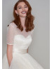 Short Sleeves Ivory Polka Dot Tulle Tea Length Vintage Wedding Dress