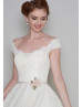 Ivory Lace Tulle Tea Length Vintage Wedding Dress