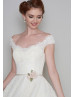 Cap Sleeve Ivory Eyelash Lace Tulle Tea Length Buttons Back Prom Dress