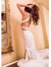 Halter Neck Ivory Sequind Lace Tulle Cutout Prom Dress