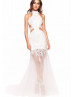 Halter Neck Ivory Sequind Lace Tulle Cutout Prom Dress