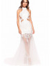 Halter Neck White Beaded Lace Long Prom Dress