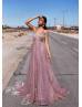 Rose Gold Glittering Backless Long Prom Dress