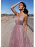 Rose Gold Glittering Backless Long Prom Dress