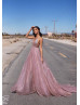 Rose Gold Glittering Backless Long Prom Dress