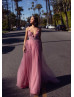 Beaded Dusty Pink Tulle Floral Dreamy Prom Dress