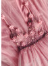 Beaded Dusty Pink Tulle Floral Dreamy Prom Dress Beaded Dusty Pink Tulle Floral Dreamy Prom Dress