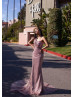 One Shoulder Rose Pink Beaded Lace Long Prom Dress