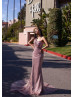 One Shoulder Rose Pink Beaded Lace Long Prom Dress One Shoulder Rose Pink Beaded Lace Long Prom Dress