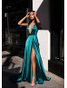 Turquoise Satin Slit Long Prom Dress Turquoise Satin Slit Long Prom Dress