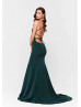 Scoop Neck Beaded Emerald Lace Long Prom Dress