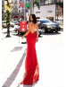 V Neck Red Lace Long Prom Dress