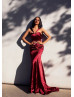 Sweetheart Neck Burgundy Satin Prom Dress