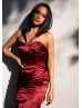 Sweetheart Neck Burgundy Satin Prom Dress