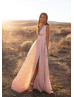 Peach Lace Slit Long Prom Dress