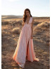 Peach Lace Slit Long Prom Dress Peach Lace Slit Long Prom Dress