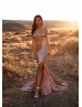 Rose Gold Sequin Slit Long Prom Dress