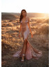 Rose Gold Sequin Slit Long Prom Dress Rose Gold Sequin Slit Long Prom Dress