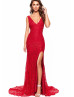 Deep Red Lace Slit Side Lace-up Long Evening Dress Deep Red Lace Slit Side Lace-up Long Evening Dress