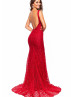 Deep Red Lace Slit Side Lace-up Long Evening Dress