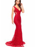 Deep Red Lace Slit Side Lace-up Long Evening Dress