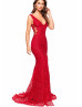 Deep Red Lace Slit Side Lace-up Long Evening Dress Deep Red Lace Slit Side Lace-up Long Evening Dress