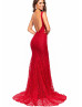 Deep Red Lace Slit Side Lace-up Long Evening Dress