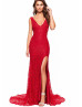 Deep Red Lace Slit Side Lace-up Long Evening Dress