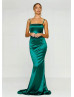 Emerald Satin Adjustable Straps Long Evening Dress