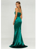 Emerald Satin Adjustable Straps Long Evening Dress