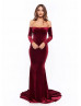 Plum Velvet Off Shoulder Long Evening Dress