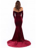 Plum Velvet Off Shoulder Long Evening Dress