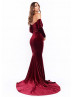 Plum Velvet Off Shoulder Long Evening Dress