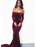 Plum Velvet Off Shoulder Long Evening Dress