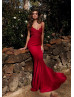 Red Beaded Lace Open Back Long Evening Dress