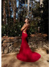 Red Beaded Lace Open Back Long Evening Dress