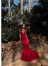 Beaded Red Lace Ponti Gorgeous Long Evening Dress Beaded Red Lace Ponti Gorgeous Long Evening Dress