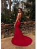 Beaded Red Lace Ponti Gorgeous Long Evening Dress Beaded Red Lace Ponti Gorgeous Long Evening Dress
