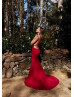 Beaded Red Lace Ponti Gorgeous Long Evening Dress